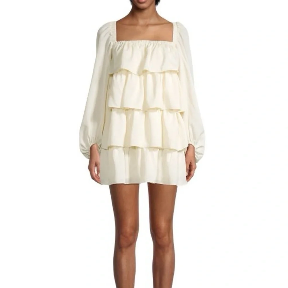 WEWOREWHAT Tiered Long Sleeve Square Neck Mini Dress